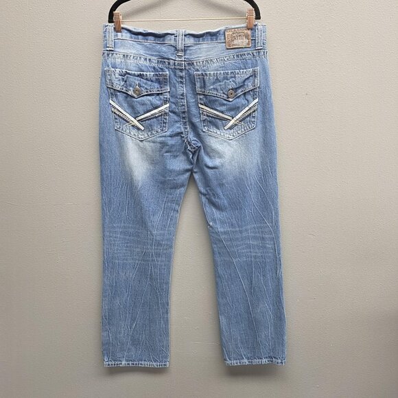 Axe & Crown Jeans Mens 33x32 Blue Slim Boot Distressed Denim Back Flap Pockets - Picture 4 of 14
